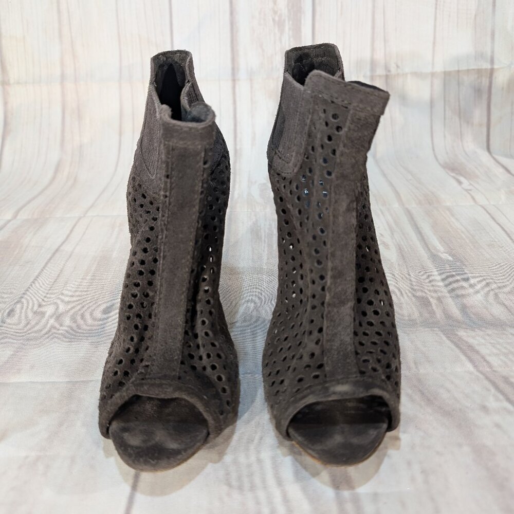 Pedro Garcia Perforated Suede Peep Toe Ankle Boots Size 37.5